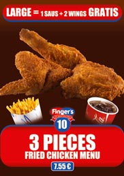 Our 3 Chicken Pieces Menu, a Fried Chicken Menu Menu for only 7,55 €