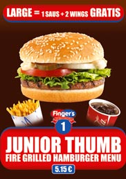 Our Junior Thumb Menu, a fire grilled hamburger Menu for only 5,15 €