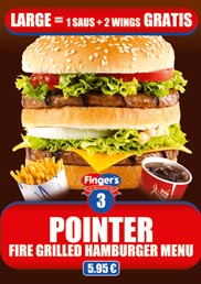 Our Pointer Menu, a fire grilled hamburger Menu for only 5,95 €