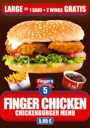 Our Finger's Chicken Menu, a Chickenburger Menu for only 5,95 €