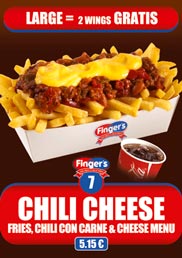 Our Chilli Cheese Menu, a Fries, Chilli Con Carne & Cheese Menu for only 5,15 €